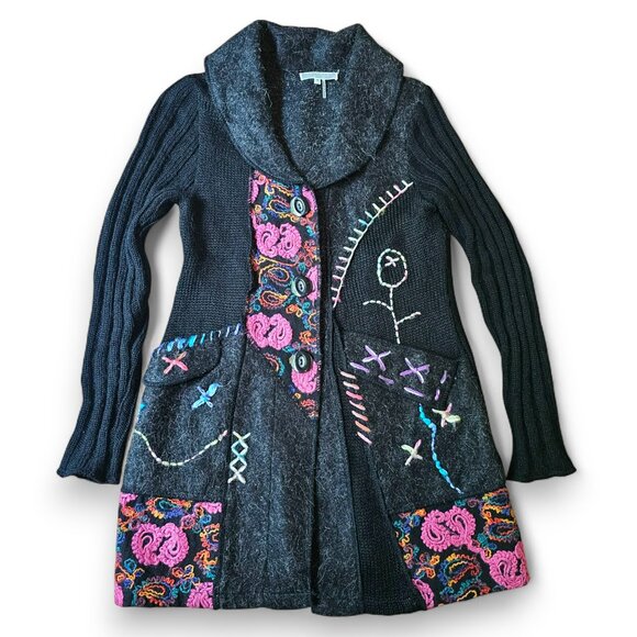 Liquid by Sioni Womens Cardigan Sweater Art To Wear Boho Wool Mohair Size Medium - Picture 1 of 10